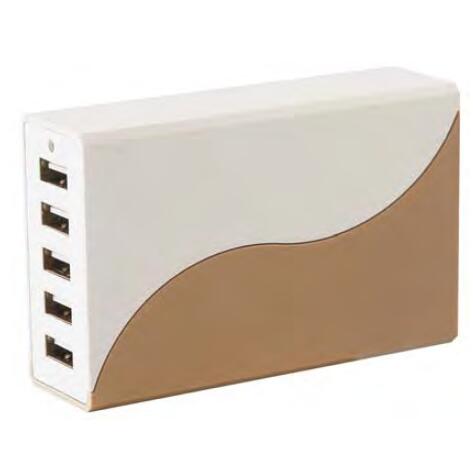 12A 5 USB Ports Desktop Charger white and gold